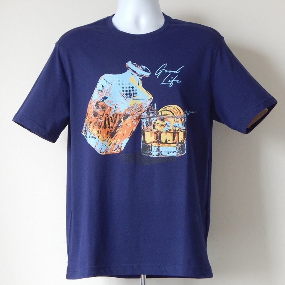 NWT Rare Robert Graham BARREL AGED Cotton Graphic NAVY T-Shirt MEDIUM